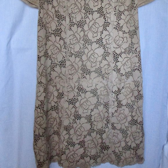 Beatrice B. Tan Leather Floral Pattern Short Sleeve Dress Size 6 US - Picture 2 of 11